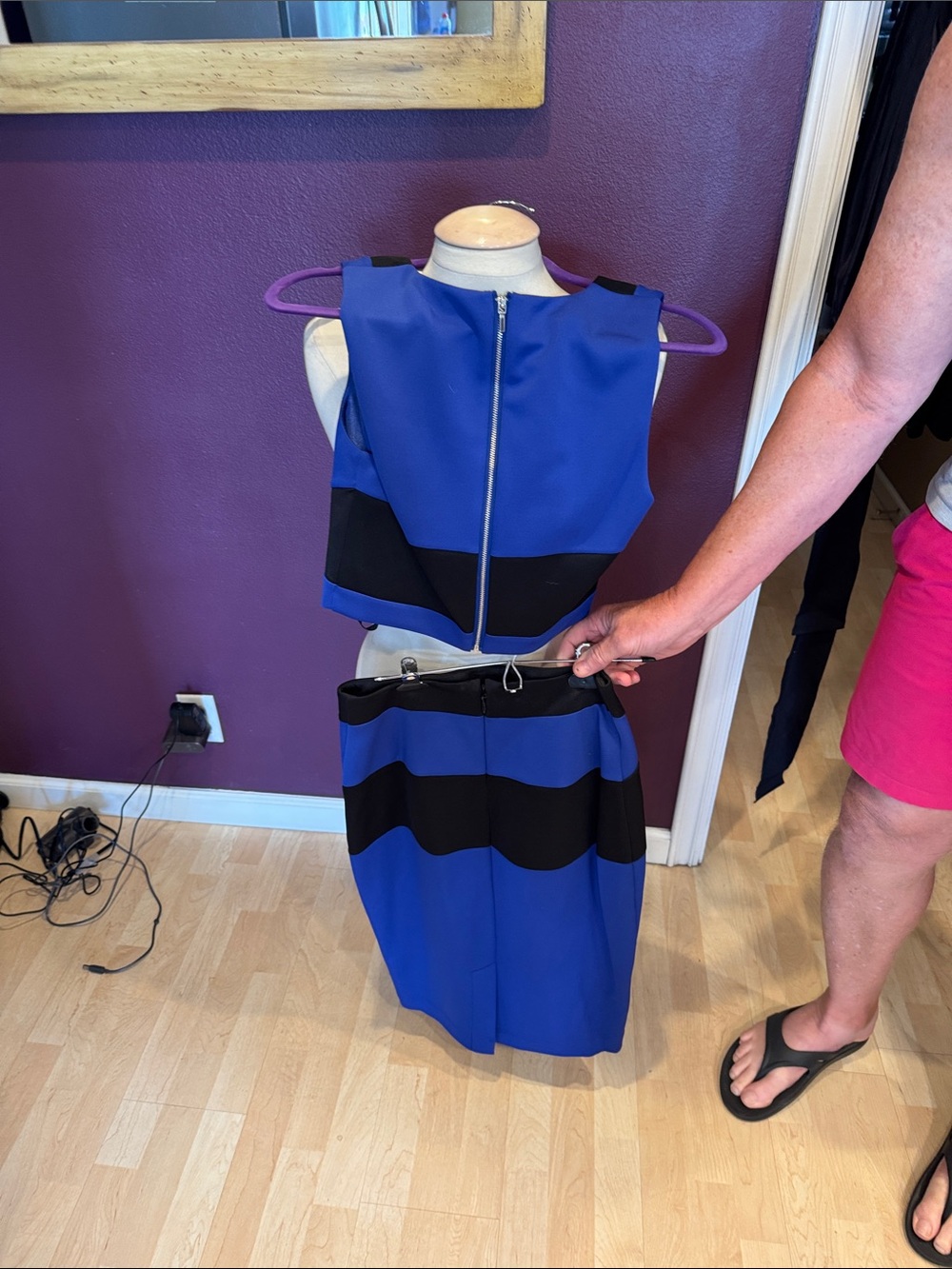 bebe Blue and Black V-Neck Two-Piece Midi Dress - Picture 2 of 3